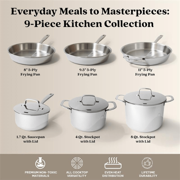 Maestro Complete 9 - Piece Stainless Steel Set - Alva Cookware